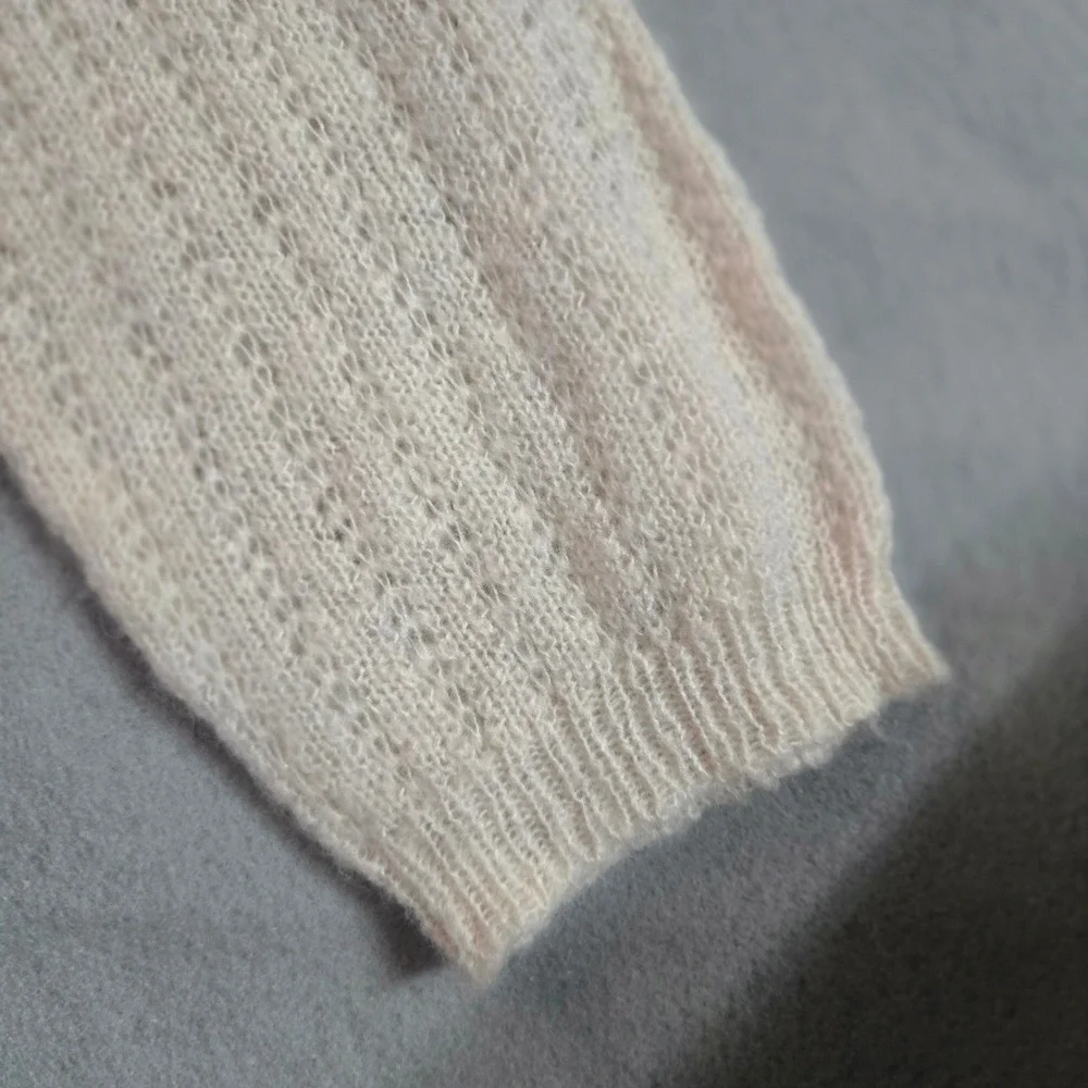 Cream Knit Shoulder Cut Out Sweater Boat Neck Raglan 3/4 Sleeve‎ Ivory Pullover
